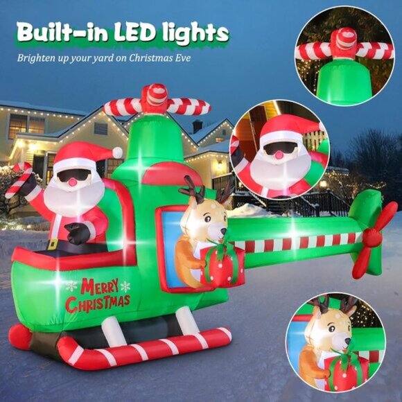 ⚡8.5 FT Christmas Inflatables Helicopter Bright LED Lights Outdoor Decorations - Picture 3 of 7